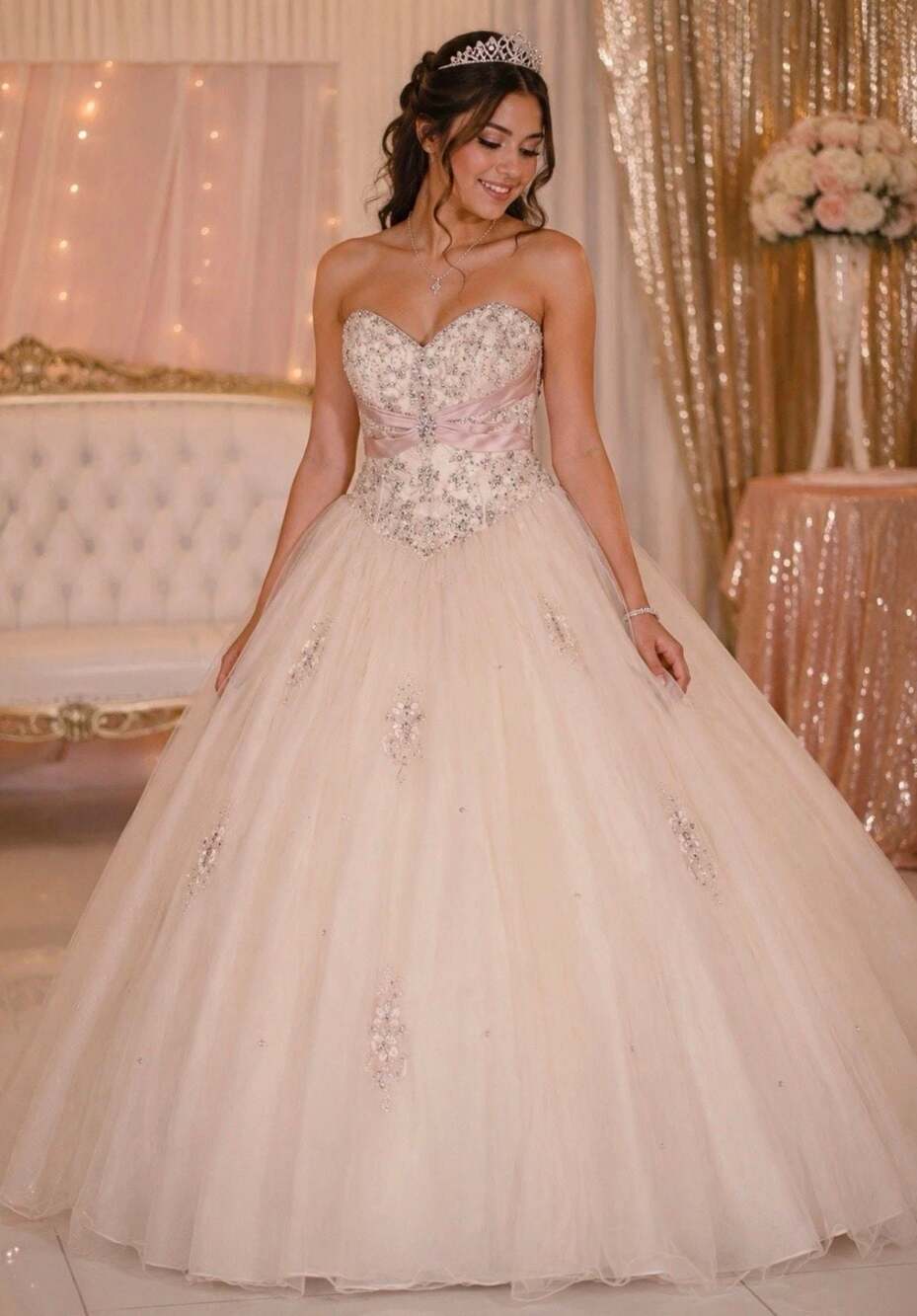 Mori Lee by Madeline Gardner Strapless Embellished Tulle Quinceanera Ball Gown